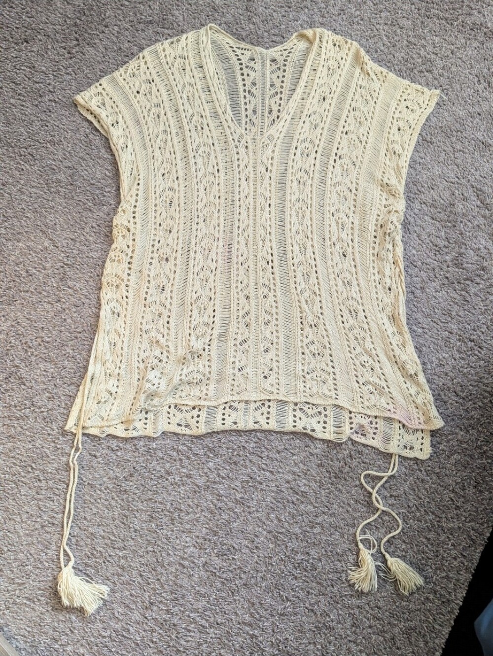 Light Cream Knit V-Neck Beach Cover Up